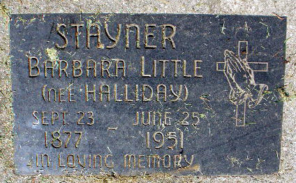 Photo of headstones/Barbara Little Stayner nee Halliday d1951 hdsn Hazelmere Cem BC